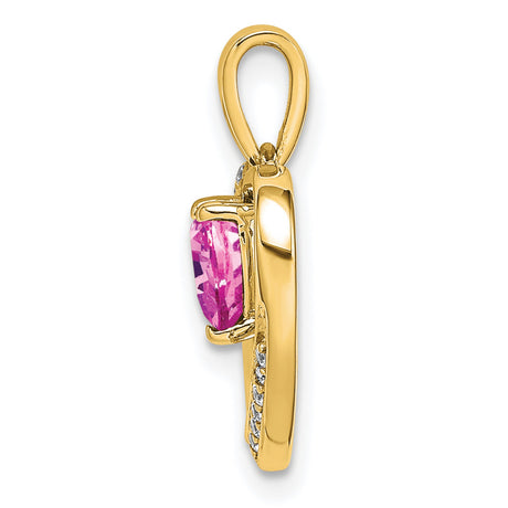 14k Yellow Gold Heart Pendant with Pink Sapphire and Diamonds Accents, Romantic Open Heart Design