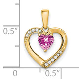 14k Yellow Gold Heart Pendant with Pink Sapphire and Diamonds Accents, Romantic Open Heart Design