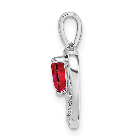 14k White Gold Heart Pendant with Ruby and Diamond Accents, Romantic for Women