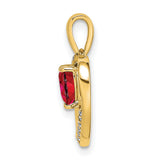 14k Yellow Gold Heart Pendant with Red Ruby and Diamond Accents, Romantic Jewelry for Women