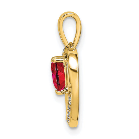14k Yellow Gold Heart Pendant with Red Ruby and Diamond Accents, Romantic Jewelry for Women