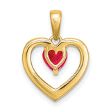 14k Yellow Gold Heart Pendant with Red Ruby and Diamond Accents, Romantic Jewelry for Women