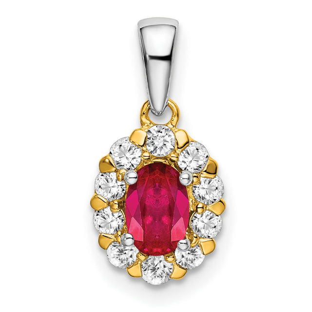 14k Two-Tone Gold Pendant with Ruby and Lab Grown Diamond Halo Accents