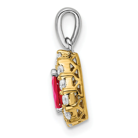 14k Two-Tone Gold Teardrop Pendant with Ruby and Diamond Halo