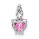 Heart Created Pink Sapphire and Diamond Charm Pendant in Real 14k White Gold