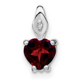 14k White Gold Heart Pendant with Garnet and Diamond Accent, Romantic Charm for Women