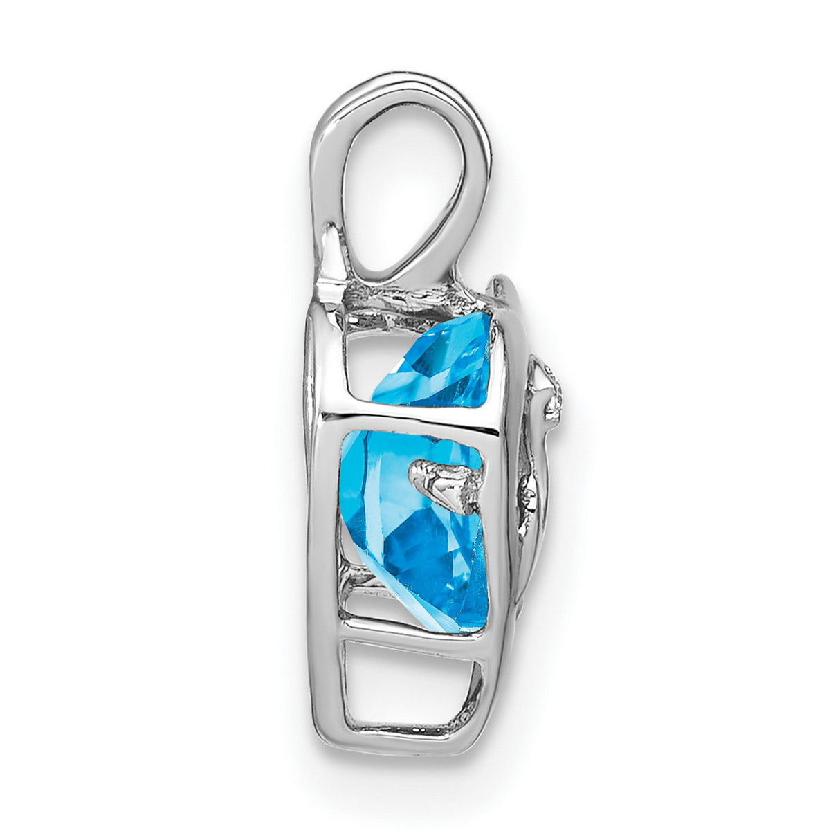 Blue Topaz and Diamond MOM Heart Charm Pendant in Real 14k White Gold