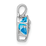 Blue Topaz and Diamond MOM Heart Charm Pendant in Real 14k White Gold