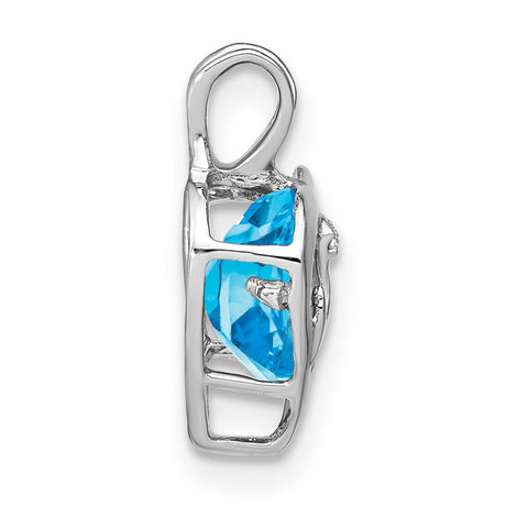 Blue Topaz and Diamond MOM Heart Charm Pendant in Real 14k White Gold