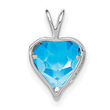 Blue Topaz and Diamond MOM Heart Charm Pendant in Real 14k White Gold