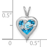 Blue Topaz and Diamond MOM Heart Charm Pendant in Real 14k White Gold