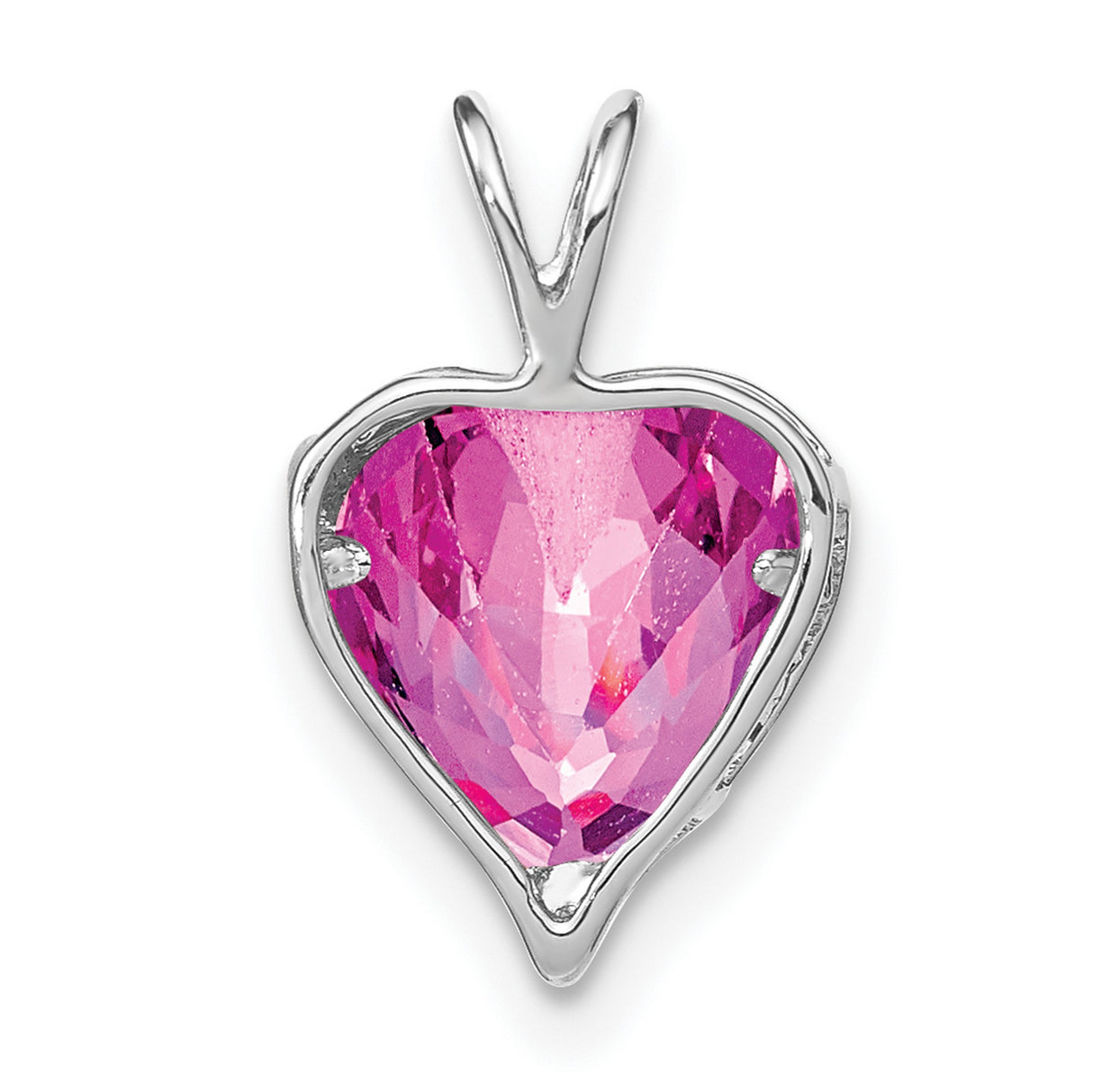 14k White Gold Heart Pendant with Created Pink Sapphire and Diamond Accents, Mothers Jewelry