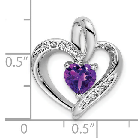 10k White Gold Heart Pendant with Amethyst and Diamond Accents, Romantic Jewelry for Women