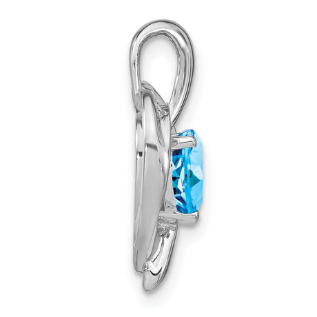 14k White Gold Heart Pendant with Swiss Blue Topaz and Diamond Accents for Women