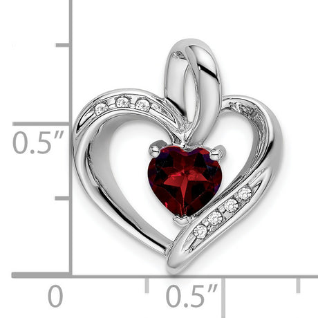 10k White Gold Heart Pendant with Garnet and Diamond Accents, Open Heart Design for Women