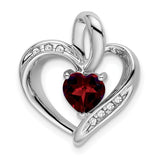 10k White Gold Heart Pendant with Garnet and Diamond Accents, Open Heart Design for Women
