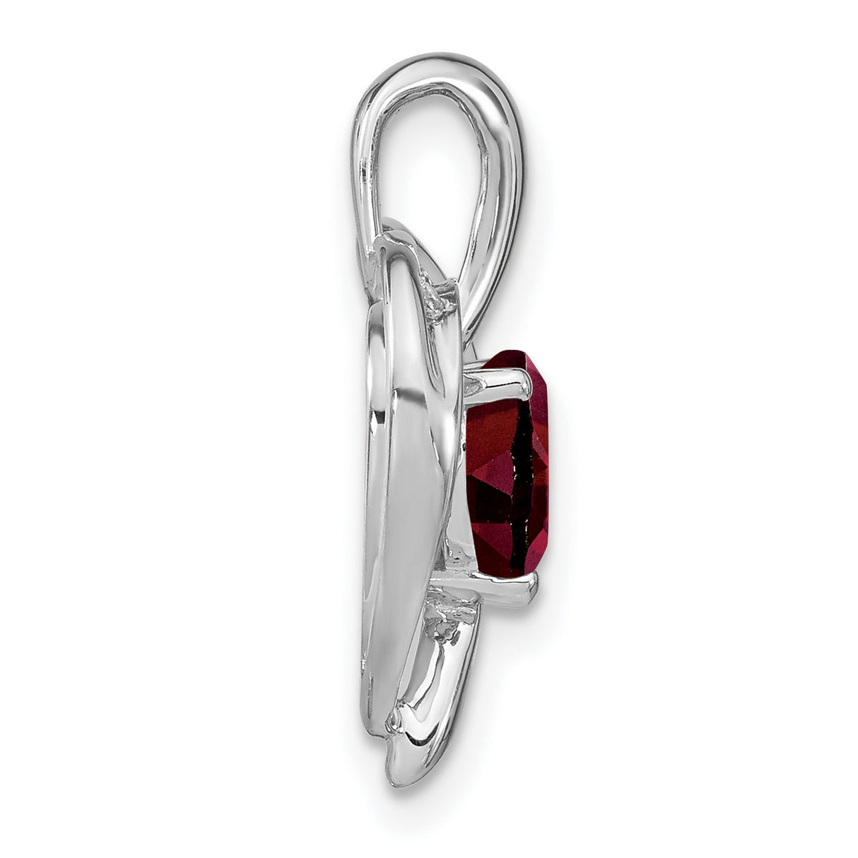 14k White Gold Heart Pendant with Garnet Center and Diamond Accents, Open Heart Design