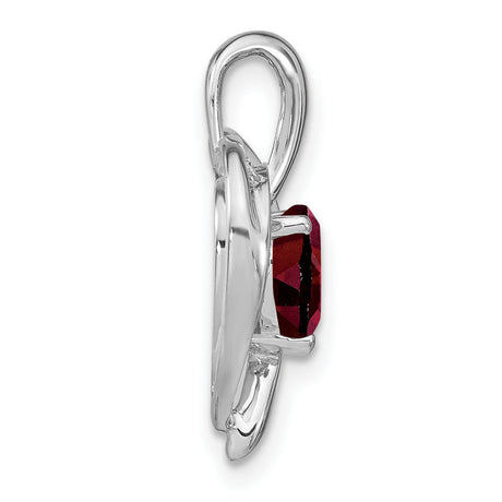 14k White Gold Heart Pendant with Garnet Center and Diamond Accents, Open Heart Design