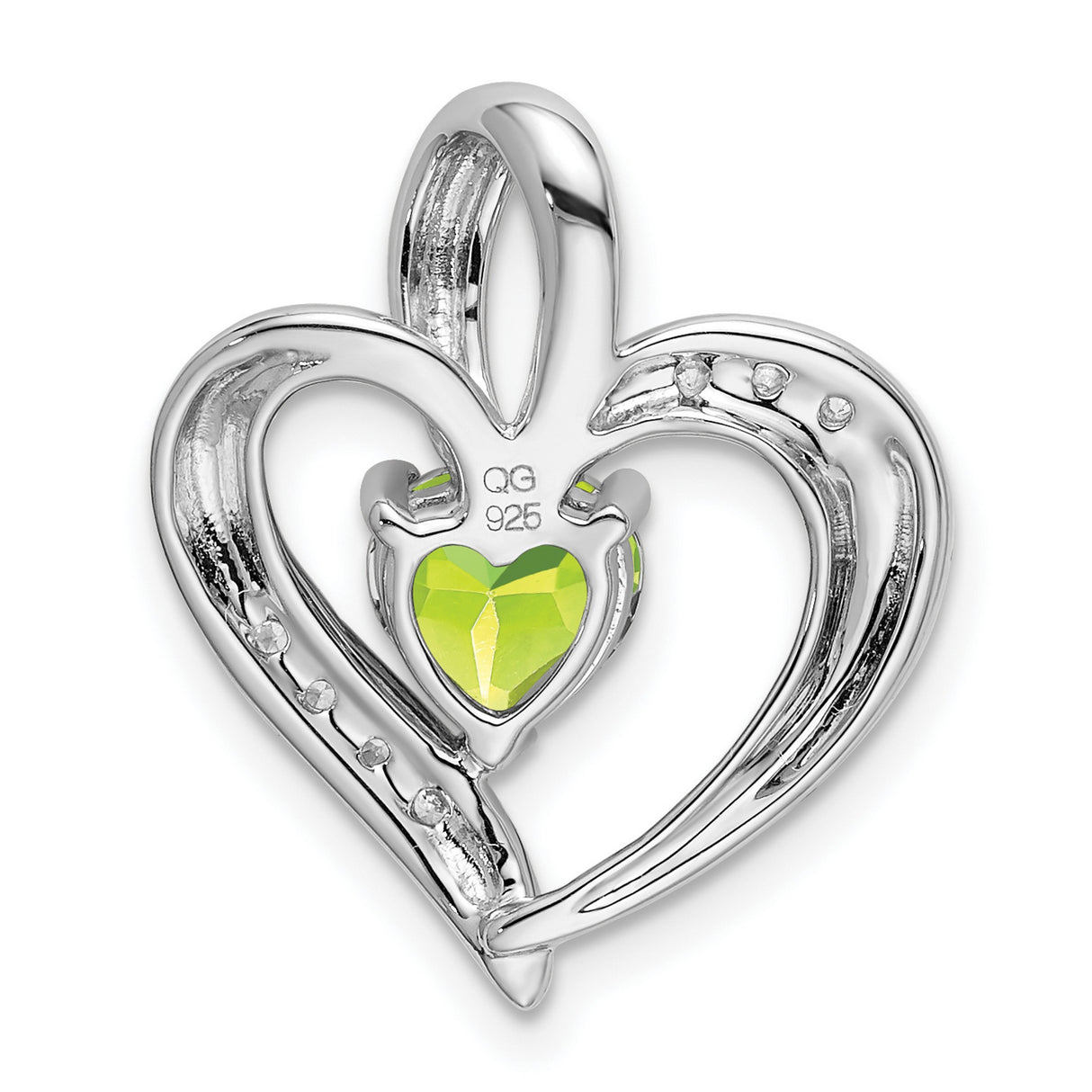 14k White Gold Heart Pendant with Peridot and Diamond Accents, Open Heart Design for Women