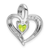14k White Gold Heart Pendant with Peridot and Diamond Accents, Open Heart Design for Women