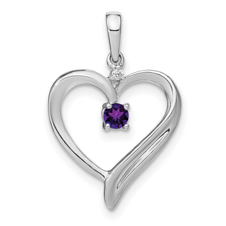 Amethyst and Diamond Heart Charm Pendant in Real 10k White Gold