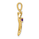 14k Yellow Gold Heart Pendant with Amethyst and Diamond Accent, Open Heart Charm for Women