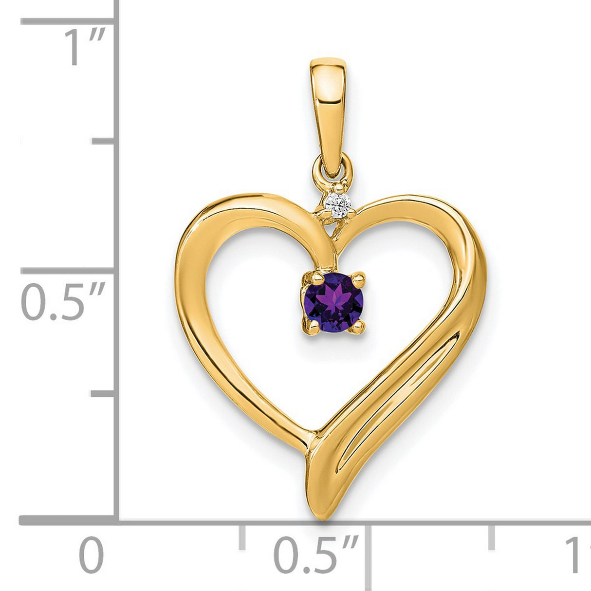 14k Yellow Gold Heart Pendant with Amethyst and Diamond Accent, Open Heart Charm for Women