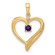 14k Yellow Gold Heart Pendant with Amethyst and Diamond Accent, Open Heart Charm for Women