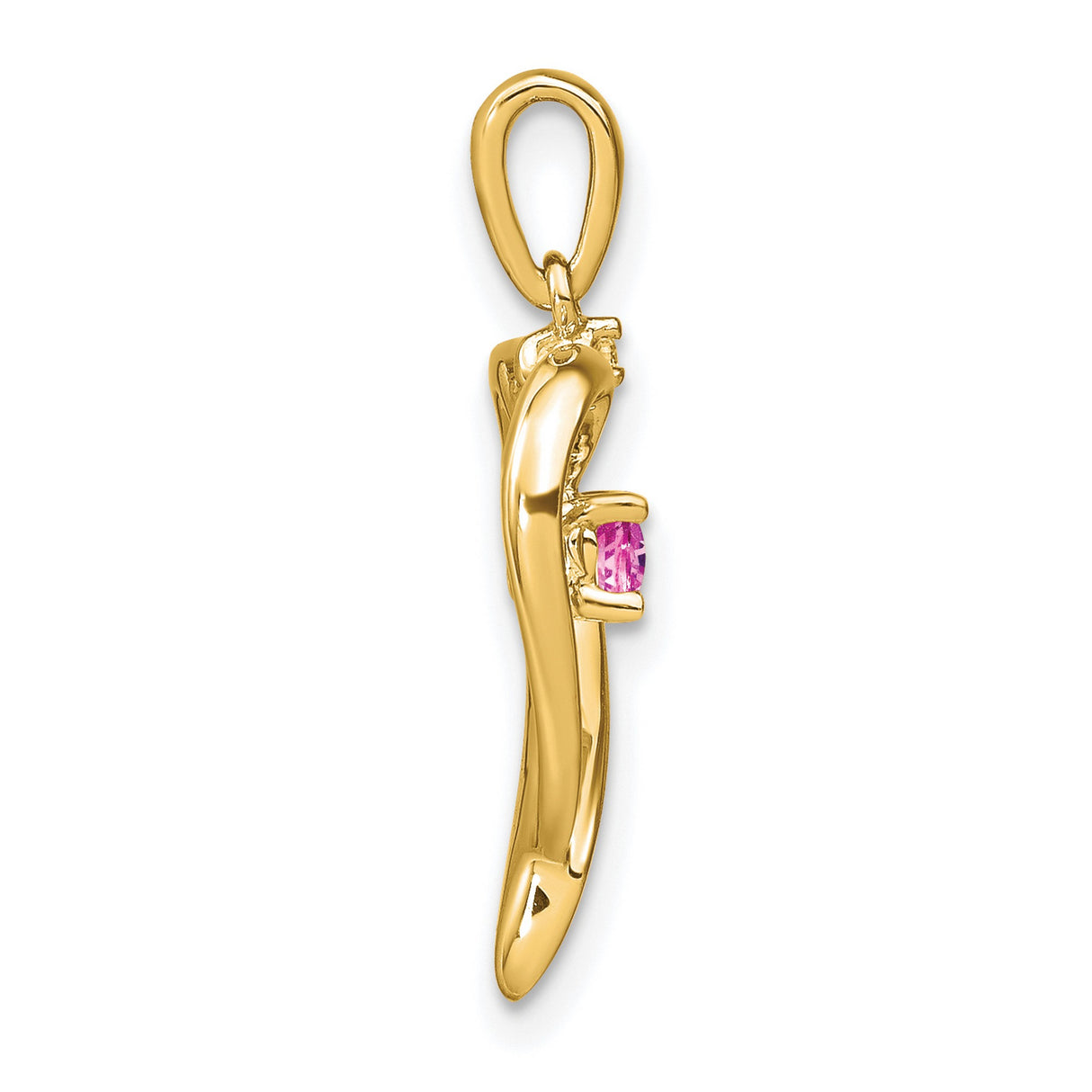 14k Yellow Gold Heart Pendant with Created Pink Sapphire and Diamond Accent, Romantic Jewelry for Women