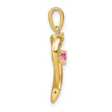 14k Yellow Gold Heart Pendant with Created Pink Sapphire and Diamond Accent, Romantic Jewelry for Women
