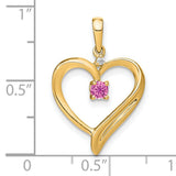 14k Yellow Gold Heart Pendant with Created Pink Sapphire and Diamond Accent, Romantic Jewelry for Women