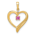 14k Yellow Gold Heart Pendant with Created Pink Sapphire and Diamond Accent, Romantic Jewelry for Women
