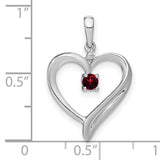 10k White Gold Heart Pendant with Garnet Center and Diamond Accent