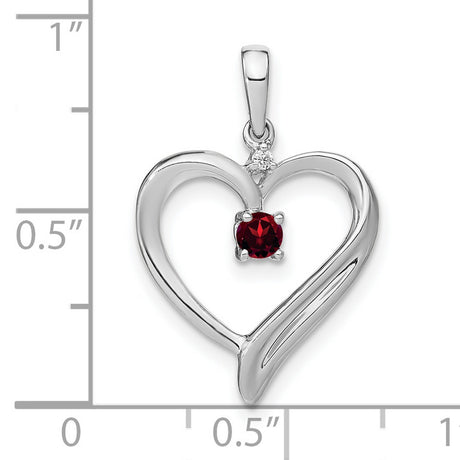 10k White Gold Heart Pendant with Garnet Center and Diamond Accent