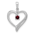 10k White Gold Heart Pendant with Garnet Center and Diamond Accent