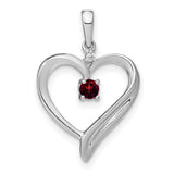 10k White Gold Heart Pendant with Garnet Center and Diamond Accent