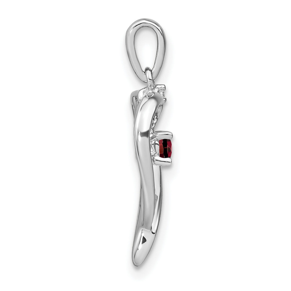 14k White Gold Heart Pendant with Garnet and Diamond, Romantic Open Heart Design