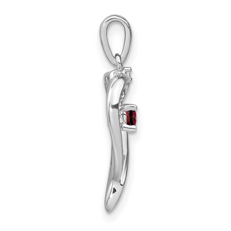 14k White Gold Heart Pendant with Garnet and Diamond, Romantic Open Heart Design