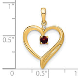 14k Yellow Gold Heart Pendant with Garnet and Diamond Accent, Open Heart Design for Women