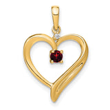 14k Yellow Gold Heart Pendant with Garnet and Diamond Accent, Open Heart Design for Women