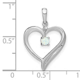Created Opal and Diamond Heart Charm Pendant in Real 14k White Gold