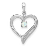 Created Opal and Diamond Heart Charm Pendant in Real 14k White Gold