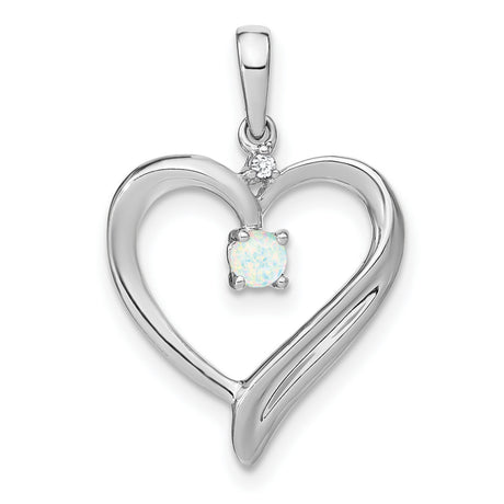 Created Opal and Diamond Heart Charm Pendant in Real 14k White Gold