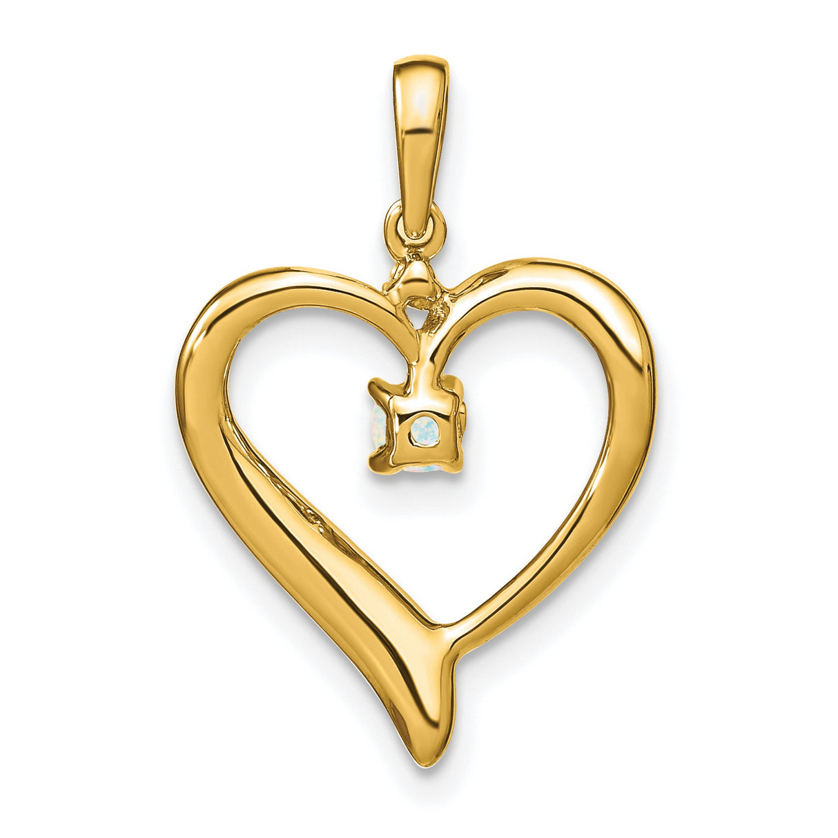 14k Yellow Gold Heart Pendant with Lab Created Opal and Diamond Accent