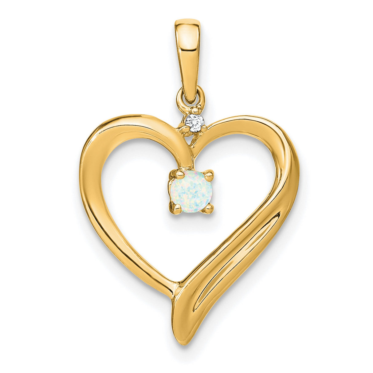 14k Yellow Gold Heart Pendant with Lab Created Opal and Diamond Accent