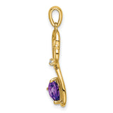 14k Yellow Gold Heart Pendant with Amethyst and Diamond Accent
