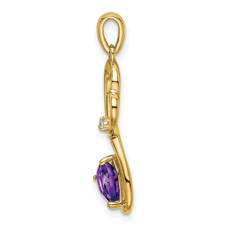 14k Yellow Gold Heart Pendant with Amethyst and Diamond Accent