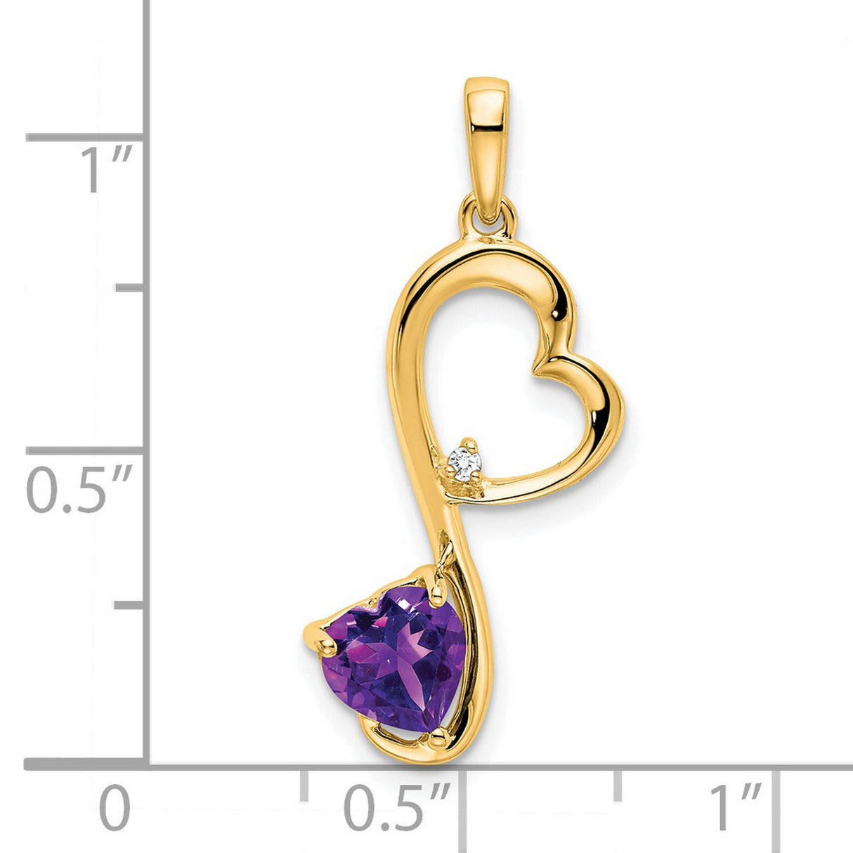 14k Yellow Gold Heart Pendant with Amethyst and Diamond Accent