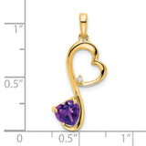 14k Yellow Gold Heart Pendant with Amethyst and Diamond Accent