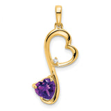 14k Yellow Gold Heart Pendant with Amethyst and Diamond Accent
